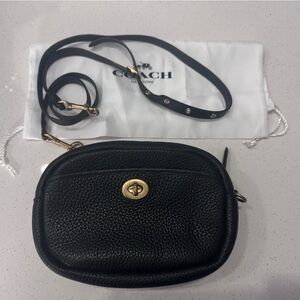 Coach Pebbled Black Crossbody Bag with Gold Accents